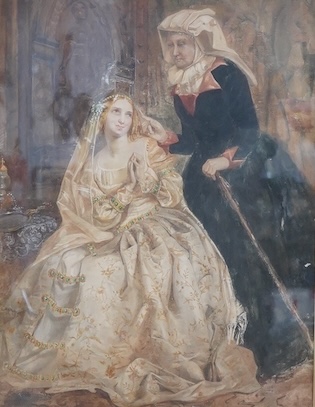Victorian School, Portrait of Queen Victoria with attendant, unsigned, watercolour, 54 x 41cm